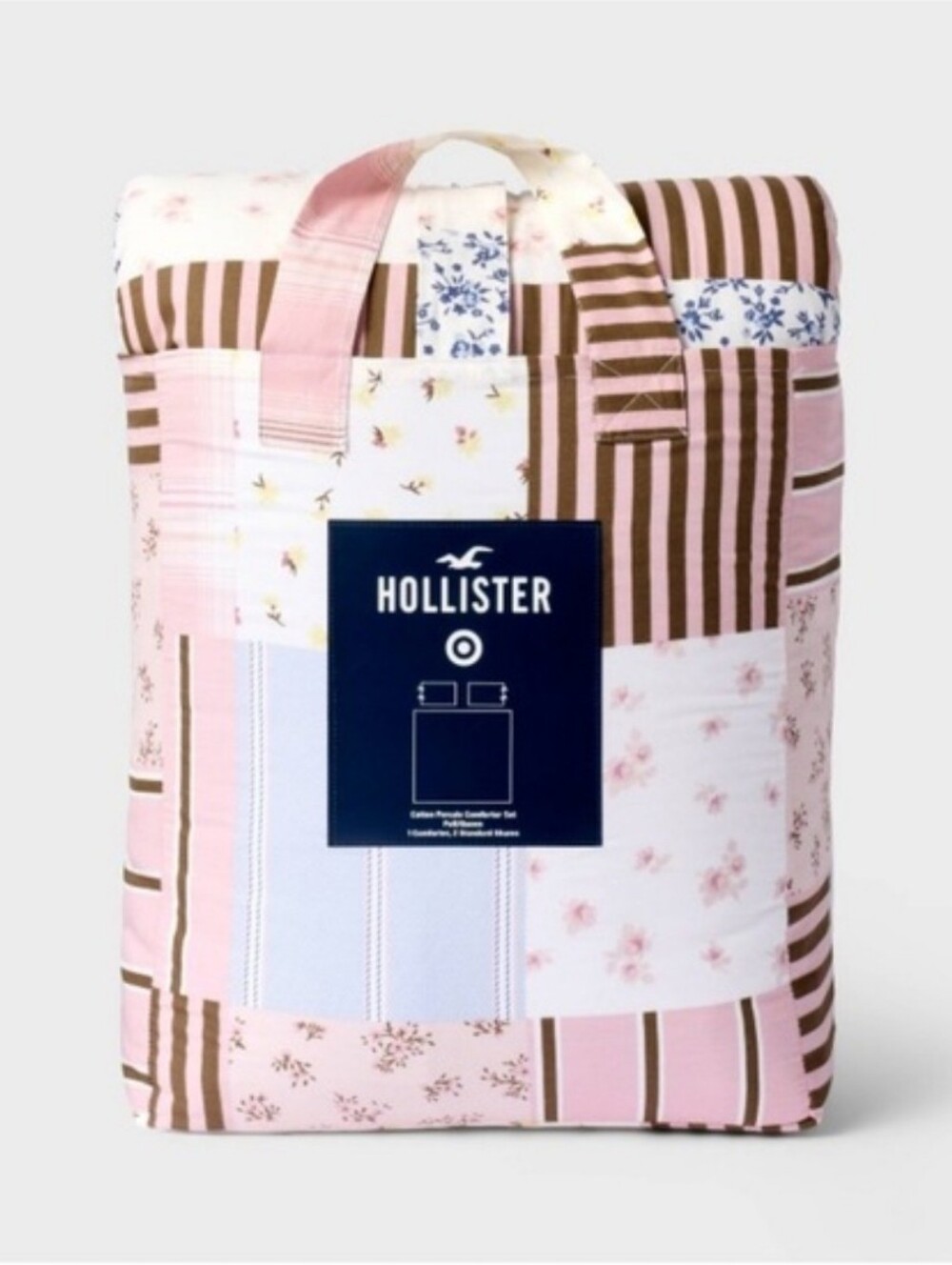 Target & Hollister Pink Brown Patchwork Cotton Comforter With Shams